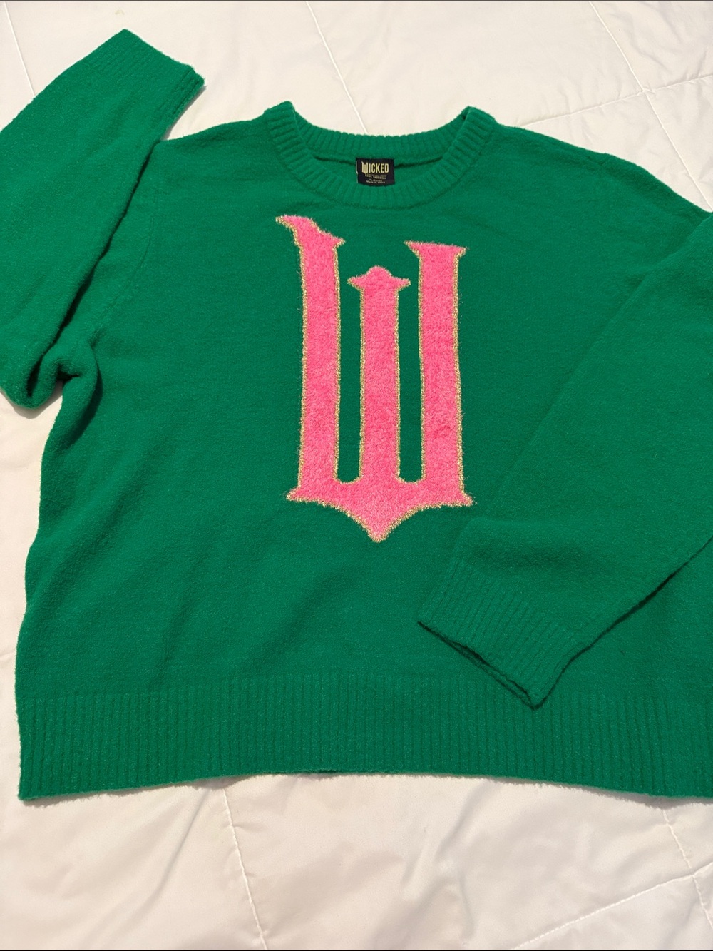 Wicked Woman Green Sweater with Pink Logo